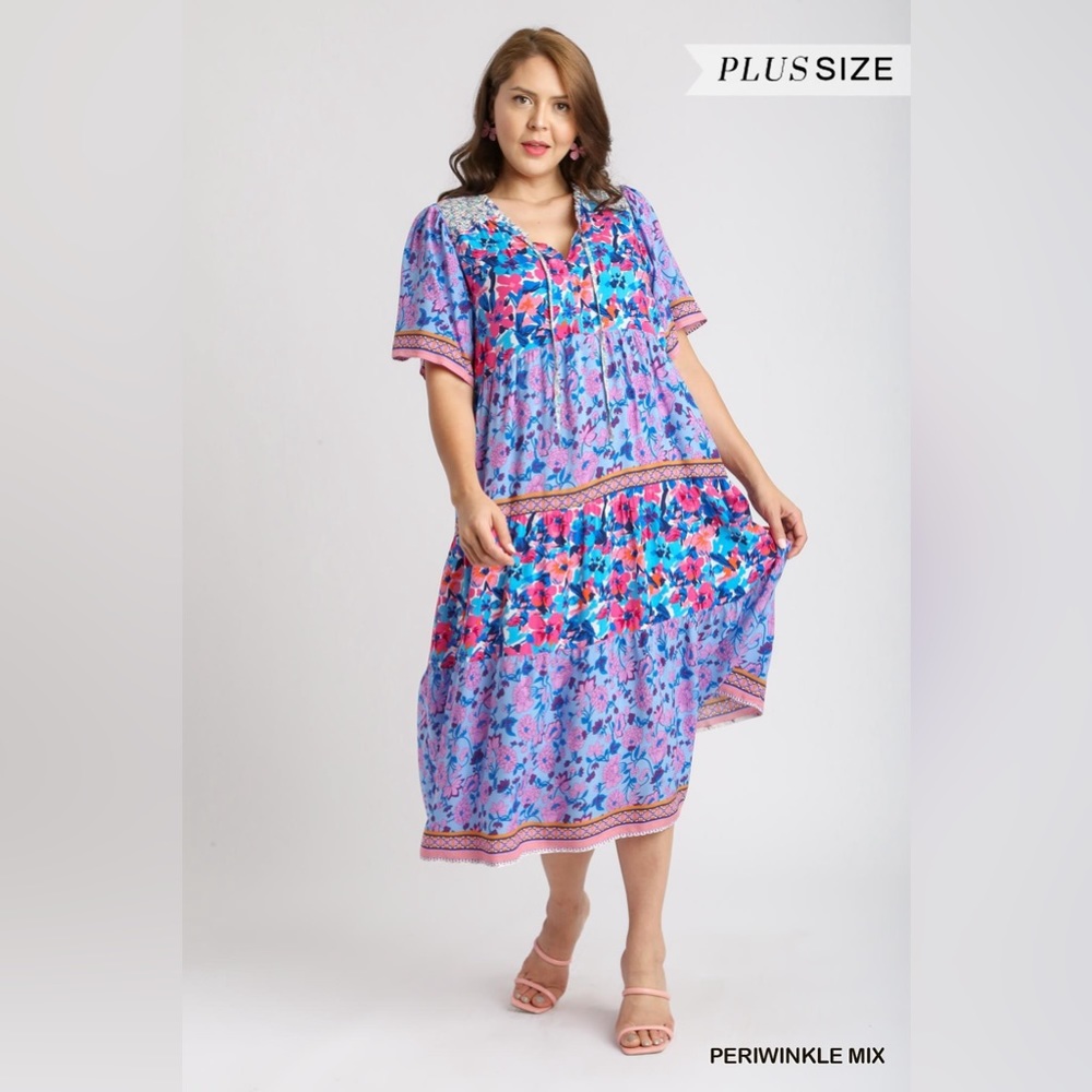 Umgee NWT Boutique Boho Hippy Floral Print Dress XL - 2X Periwinkle Lave… - Picture 8 of 12